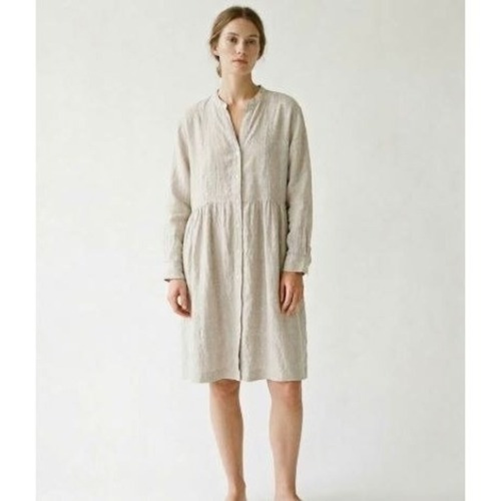 Esby Apparel Charlotte Shirt Dress Womens M/L Linen Pinstripe Button Down Midi